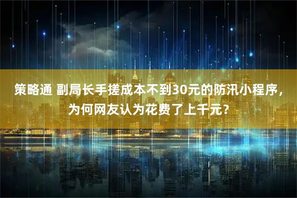 策略通 副局长手搓成本不到30元的防汛小程序，为何网友认为花费了上千元？